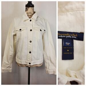 Abercrombie & Fitch Denim Jacket Womens Sz Medium Distressed 100% Cotton White